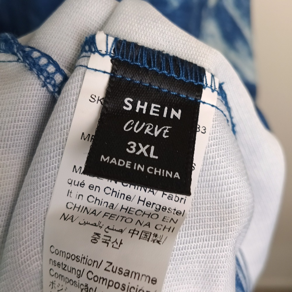 SHEIN Cargo Skirt Womens 3XL Blue Excellent Acid Wash Marble Utility Midi - Picture 8 of 8